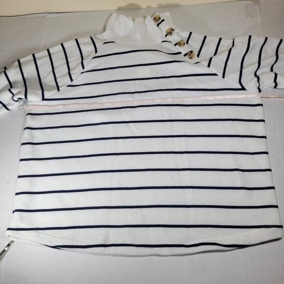 J.Crew Women White Navy Stripe Button Neck Long Sleeve Cotton Blend Tunic Size L - Picture 6 of 10